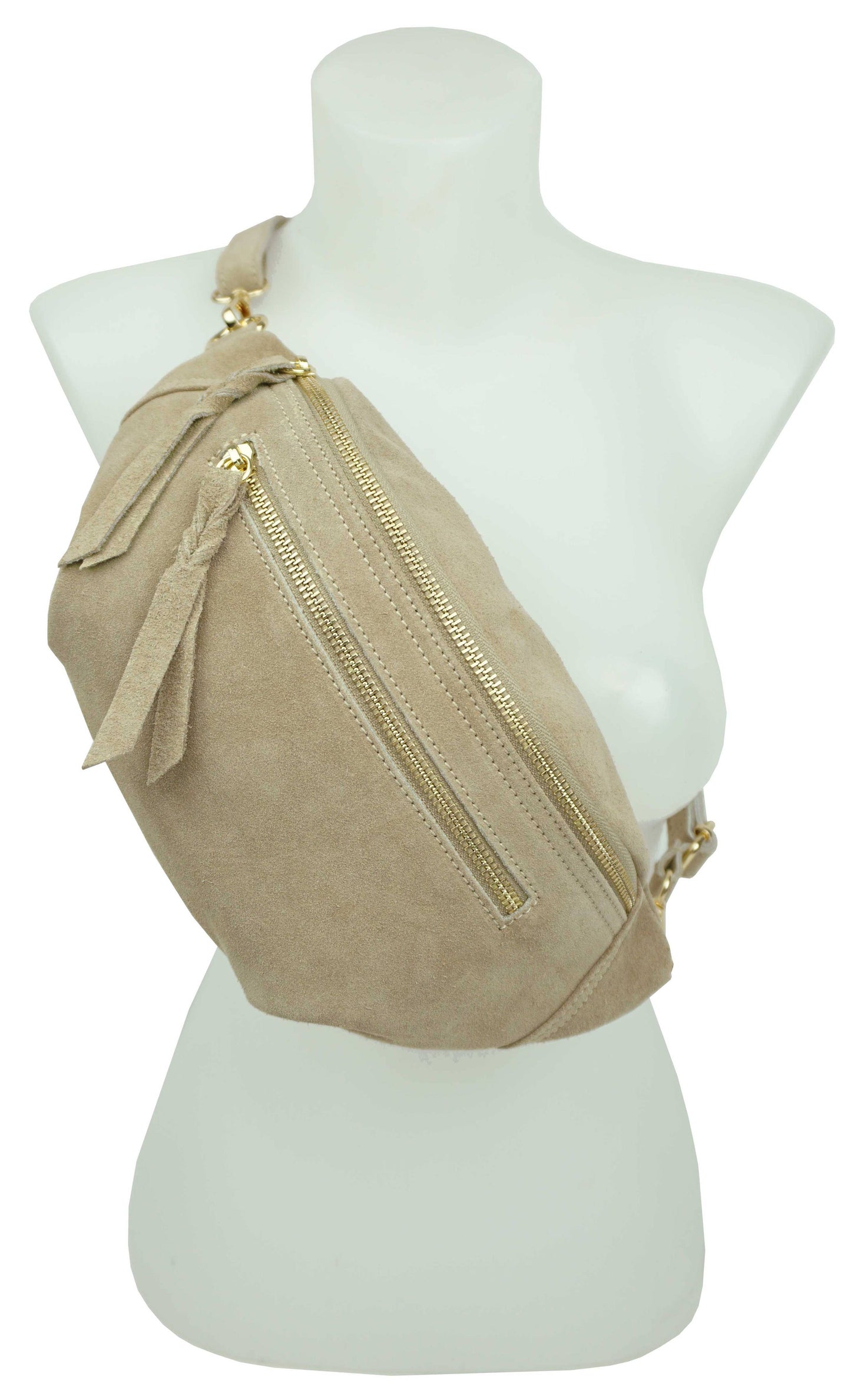 Sac banane double zip en cuir : Noir