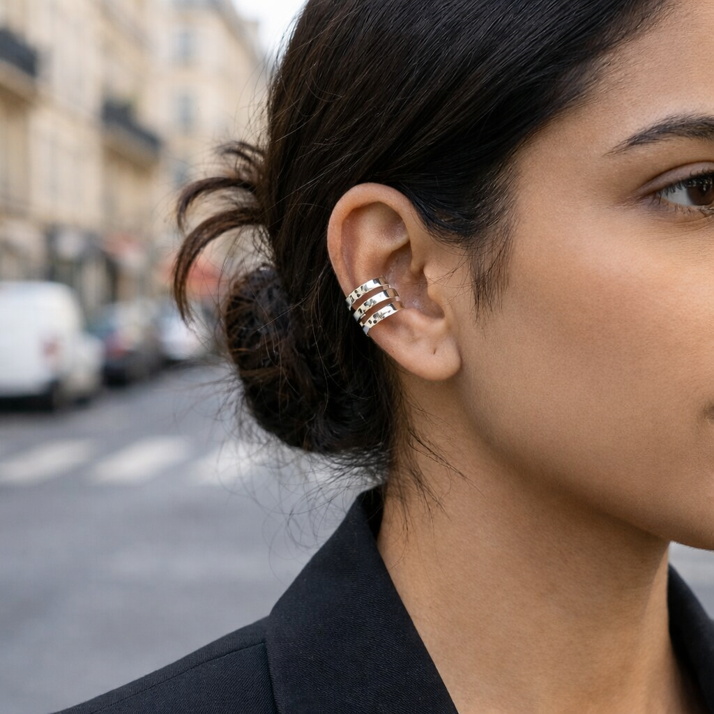 Bijou d'oreille Earcuff argentée 3 branches lisses
