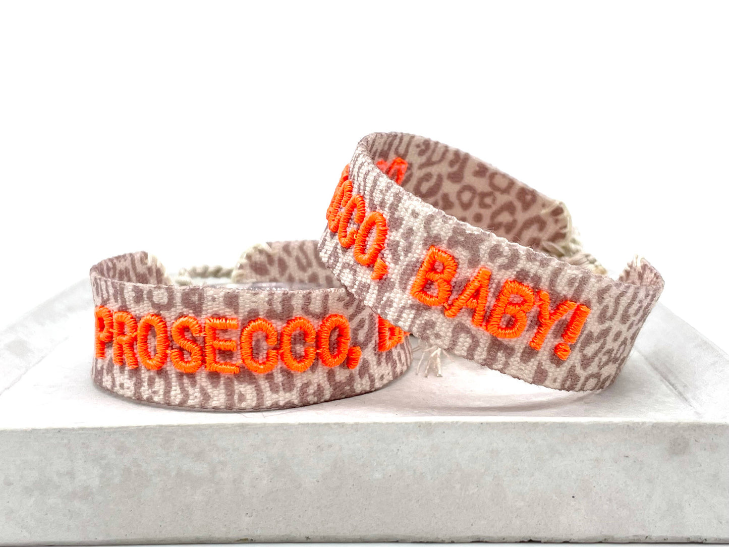 BRACELET PROSECCO, BABY ! Bracelet à message tissé, brodé