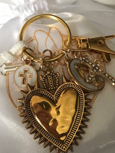 Porte-clés vierge Marie coeur sacré et croix