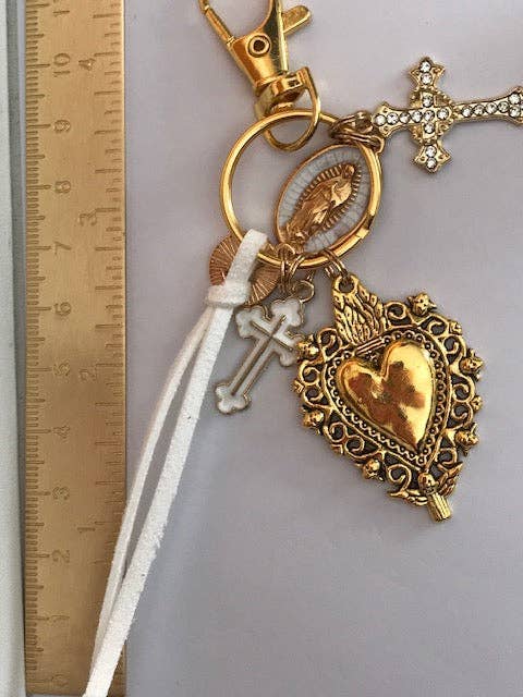 Porte-clés vierge Marie coeur sacré et croix