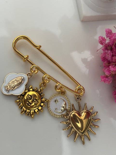 Broche croix médaille religieuse,blanc