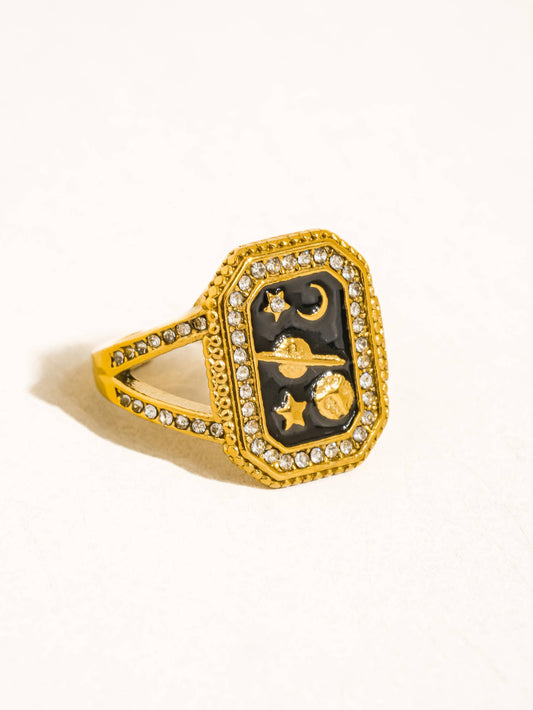 Bague Statement en plaquée Or 18carats Lulora: Black