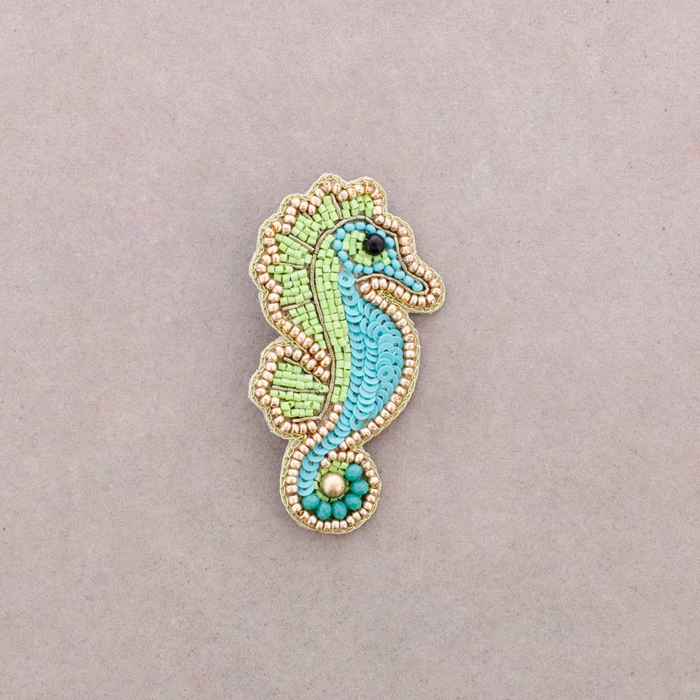 Broche Hippocampe Paillettes: Turquesa