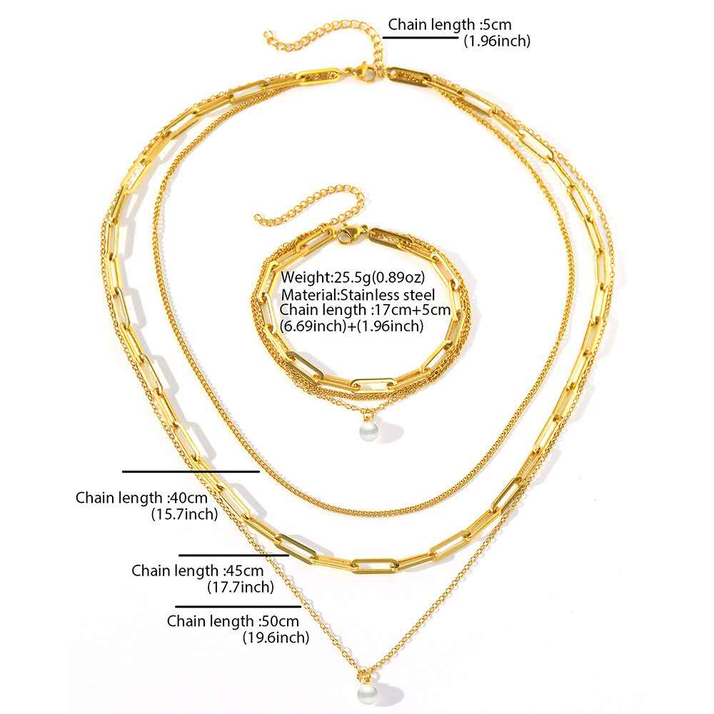 Ensemble de bijoux : collier avec perle et bracelet en acier doré 18K PVD: Solo collar