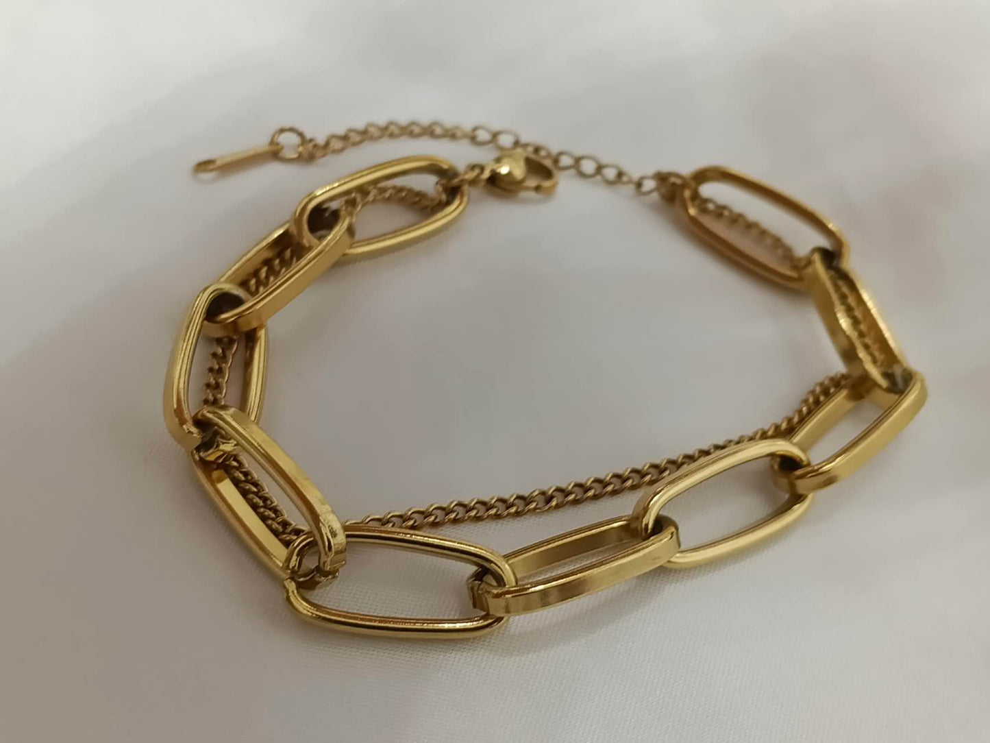 Bracelet large double chaîne à clip en acier doré 18K PVD
