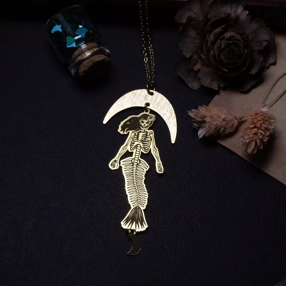 collier pendentif sirène - squelette en laiton