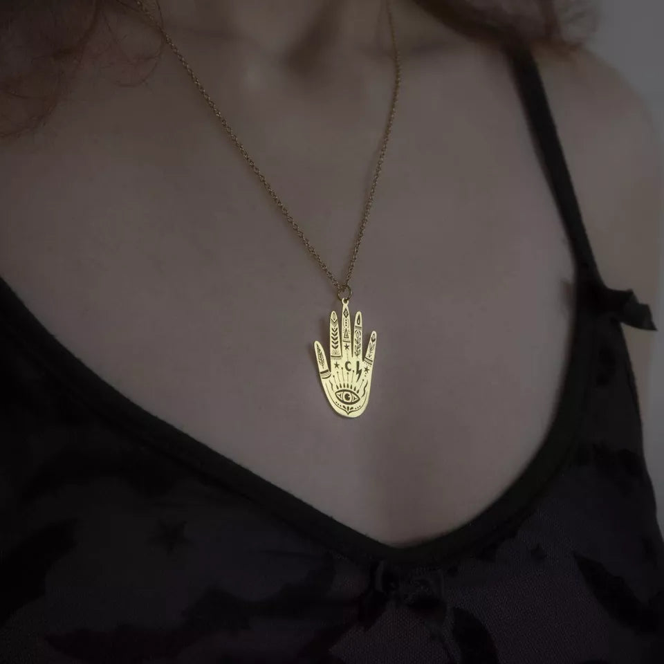 collier pendentif main en acier inoxydable