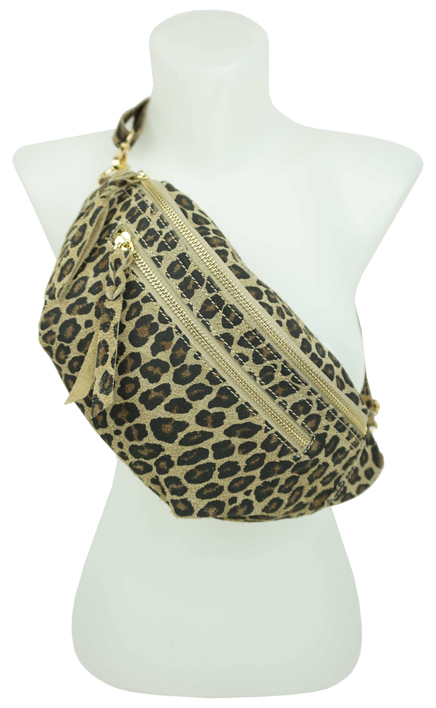 Sac banane double zip en cuir : Léopard