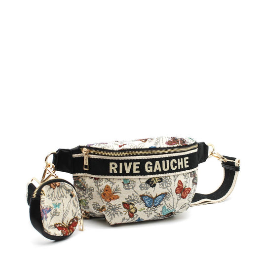 sac banane PAPILLONS floral en toile: Taupe