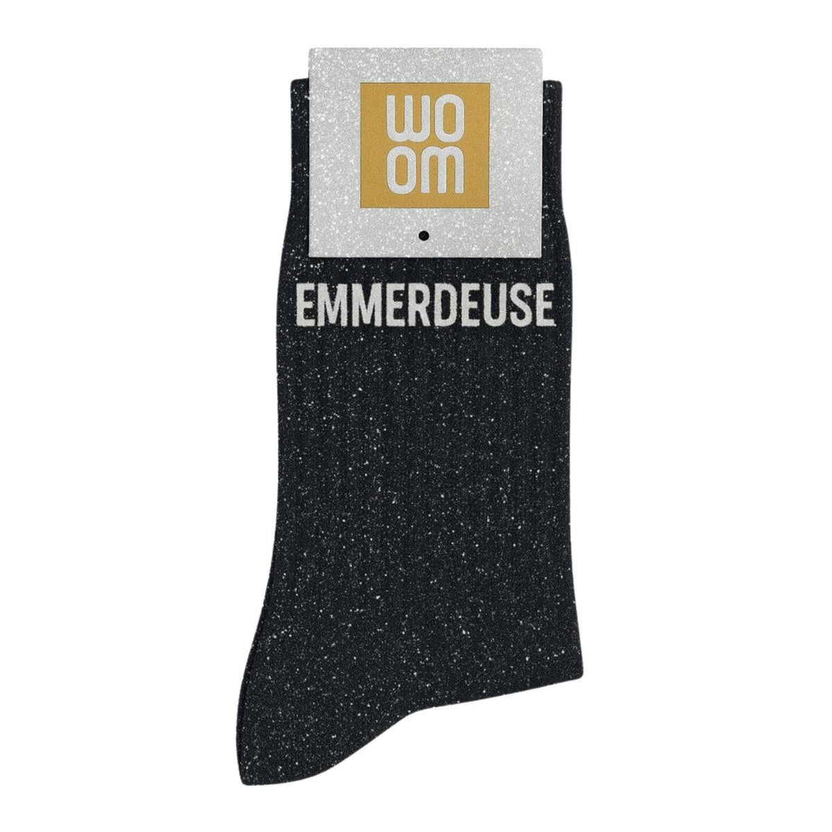 Chaussettes à Paillettes à Message "Emmerdeuse" Noir – photo principale – Miss Cappuccino