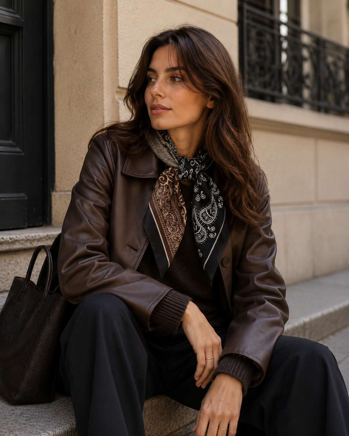Foulard effet coton à motif : Noir – photo principale – Miss Cappuccino