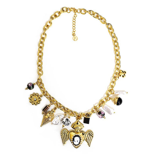 COLLIER À CHAÎNE AVEC BRELOQUES CŒUR SACRÉ AVEC AILES
