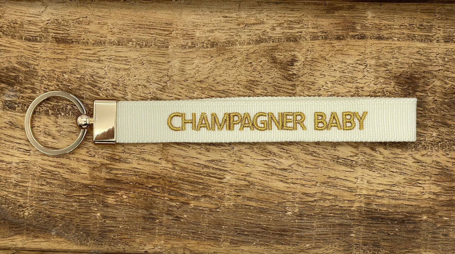 Porte-clés CHAMPAGNE BABY, tissé brodé