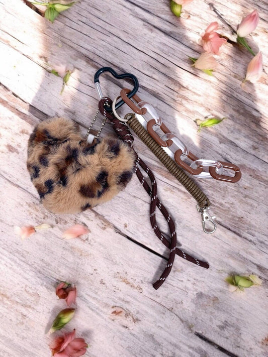 Grigri de sac et porte-clé Cœur léopard PC09: Brun / Synthétique