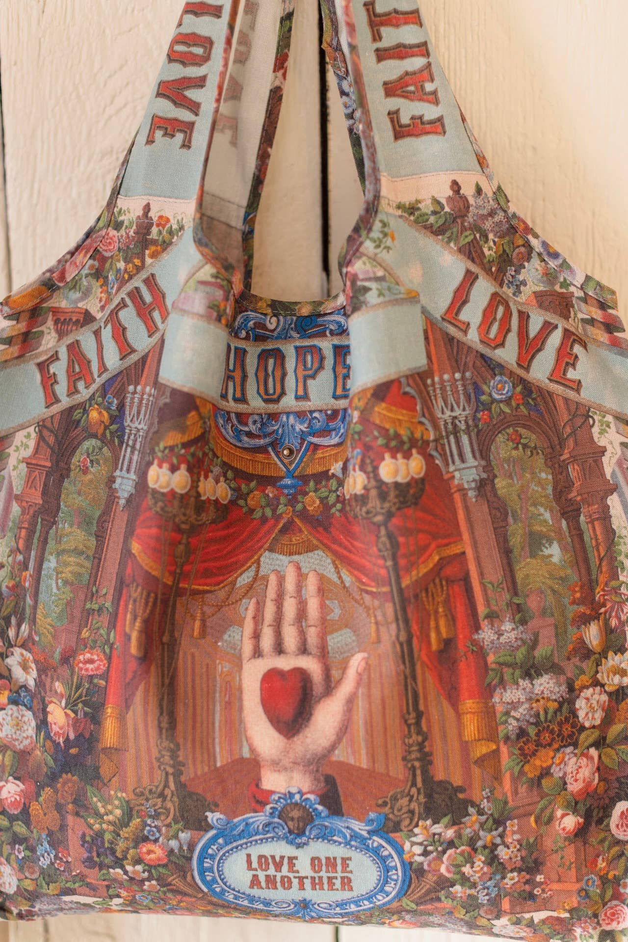 Sac fourre-tout Love  en lin à imprimé floral et cœur