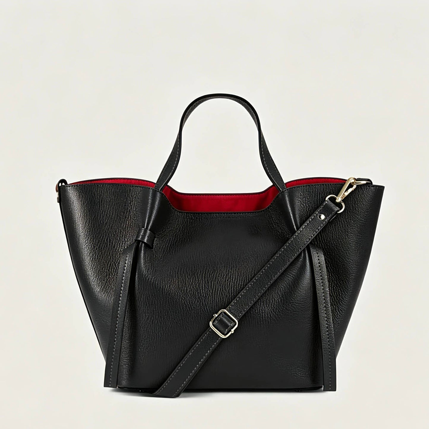 Sac à main en cuir grainé noir – Porté épaule avec pochette