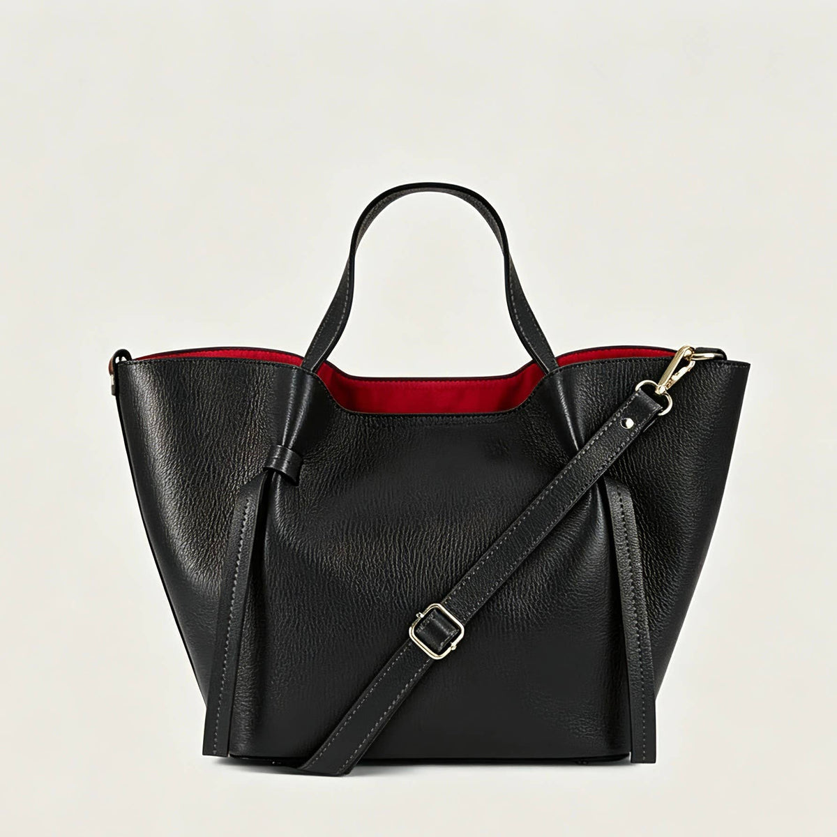 Sac à main en cuir grainé noir – Porté épaule avec pochette – photo 5 – Miss Cappuccino