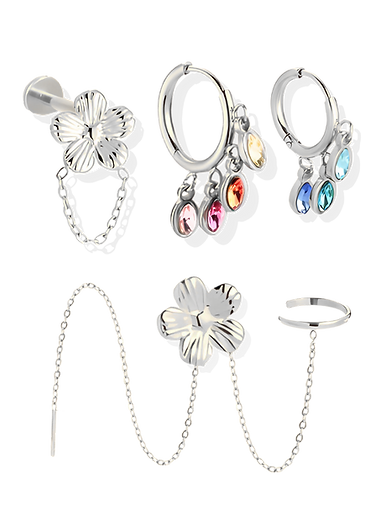 Ensemble de Bijoux d’Oreilles Hibiscus Argentés en Acier Inoxydable