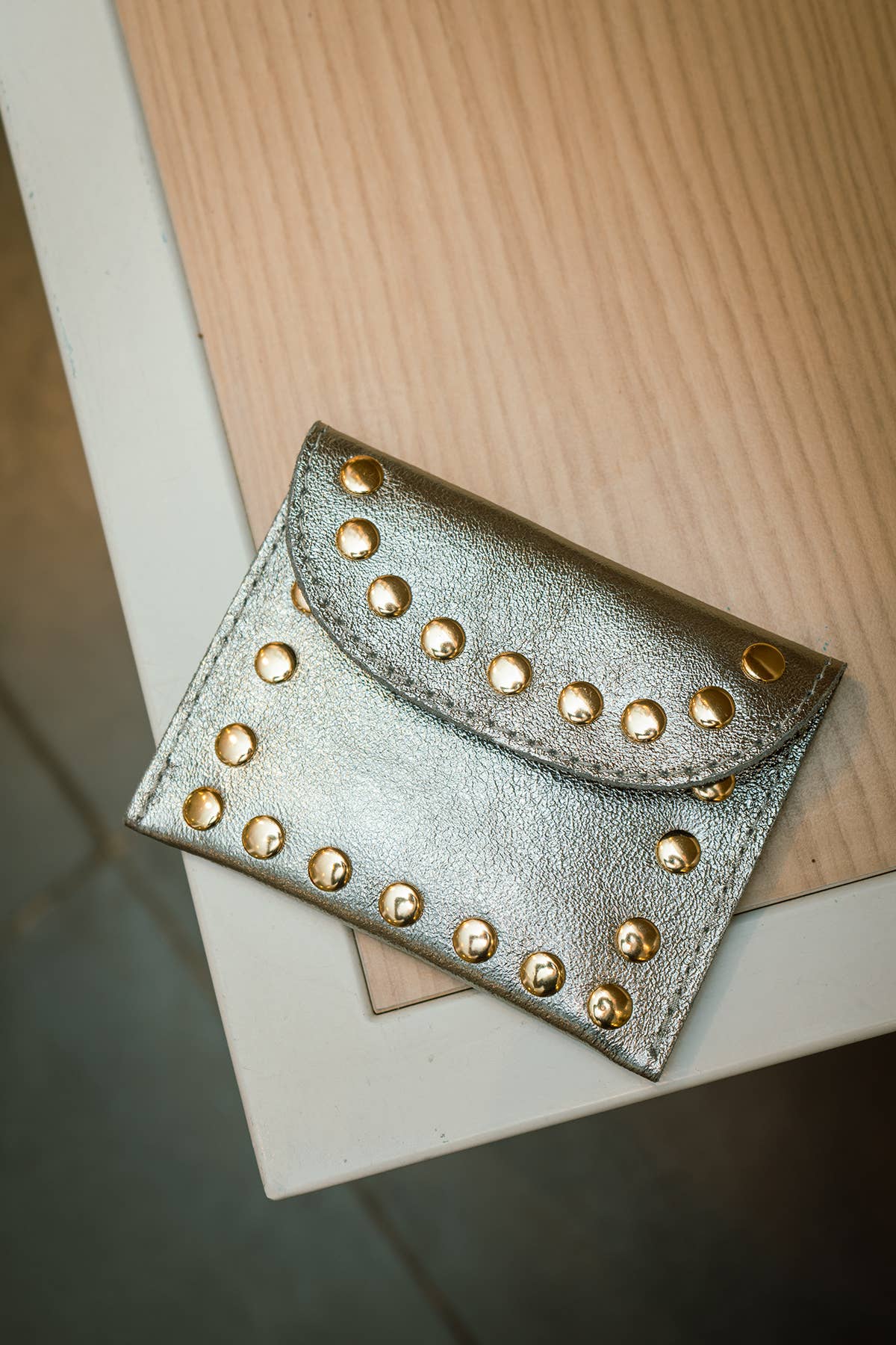 Porte-monnaie cuir Petite Maroquinerie  LEINA METAL Argent