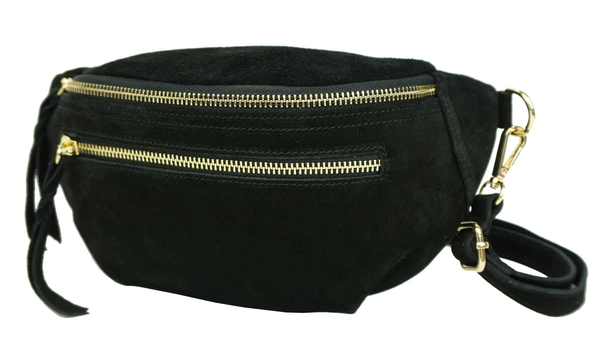 Sac banane double zip en cuir : Noir – photo 4 – Miss Cappuccino