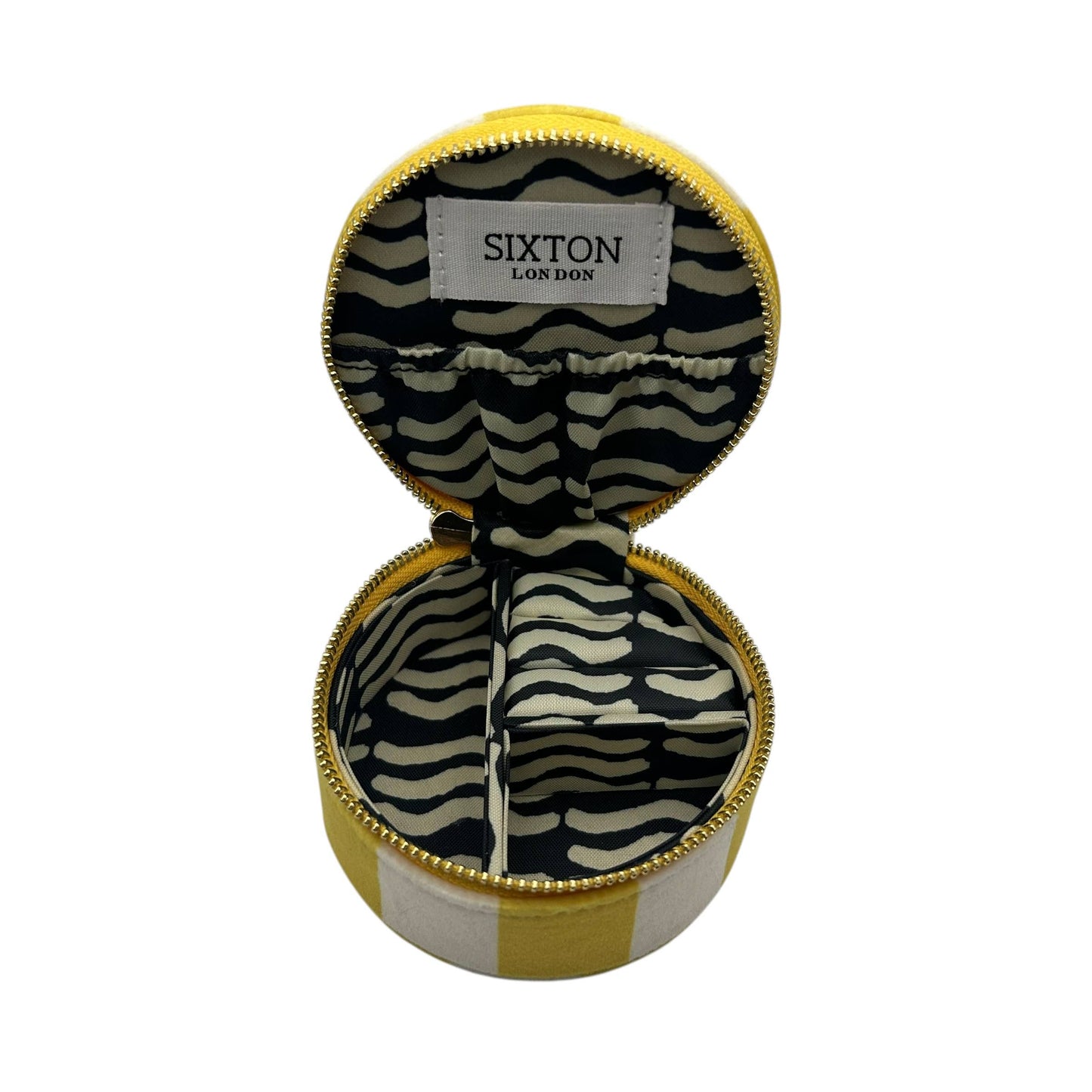 Boîte à bijoux de voyage à rayures jaunes - broche rayon de soleil