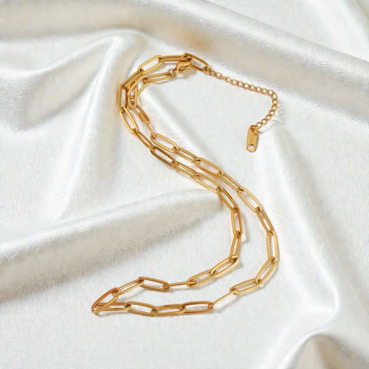 Collier Paperclip 40cm + Extension Acier PVD Or 18K Premium