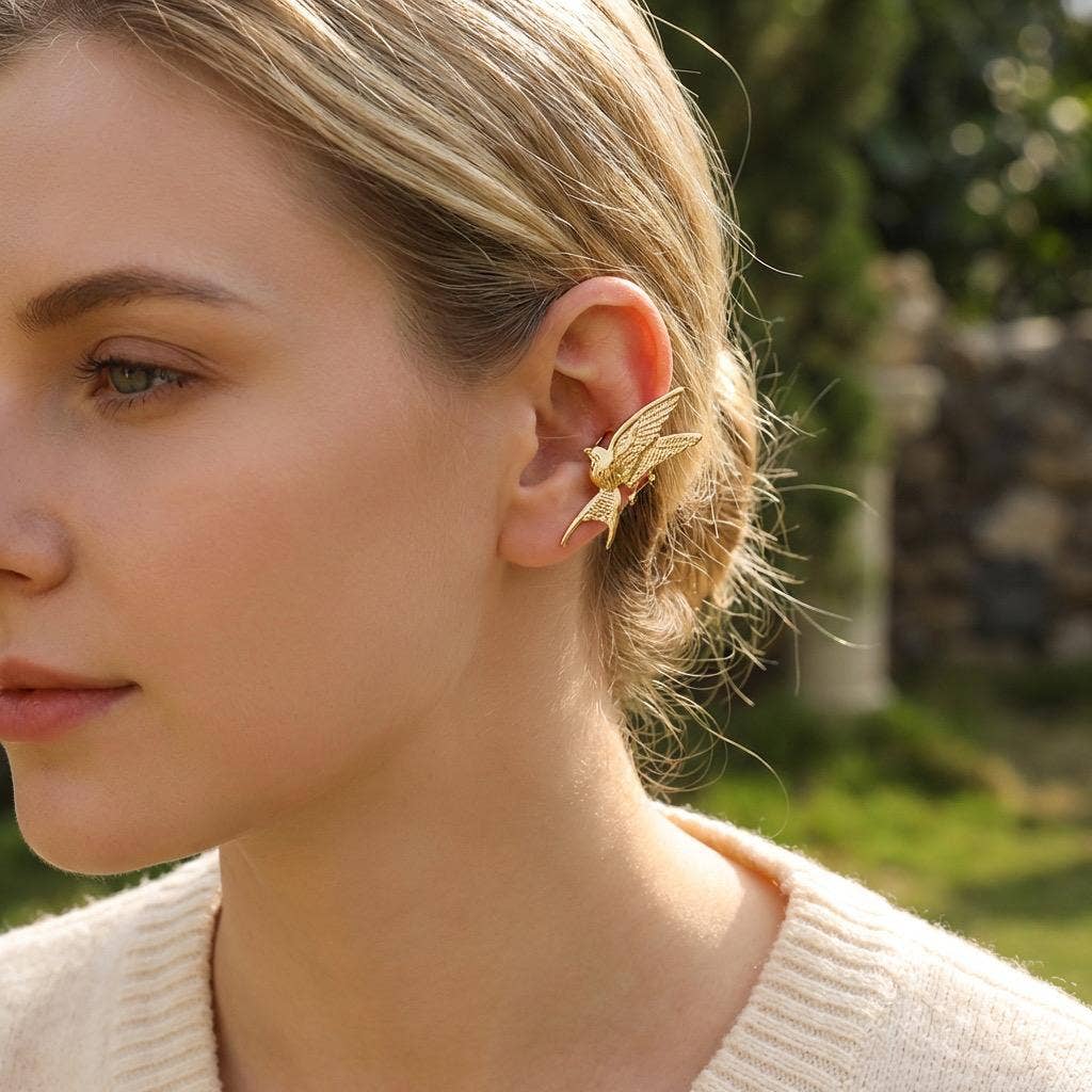 Bijou d'oreille Earcuff dorée hirondelle