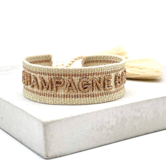 Bracelet déclaration tissé brodé CHAMPAGNE BABY