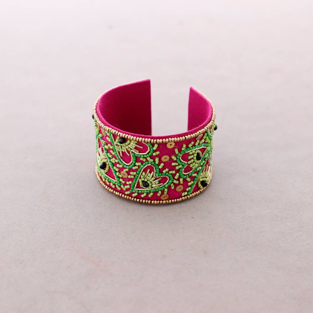 Bracelet Ethnique Ajustable Œil  Perles: Fucsia