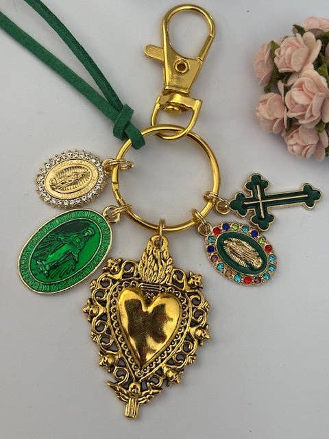 Porte-clés vierge Marie coeur sacré et croix