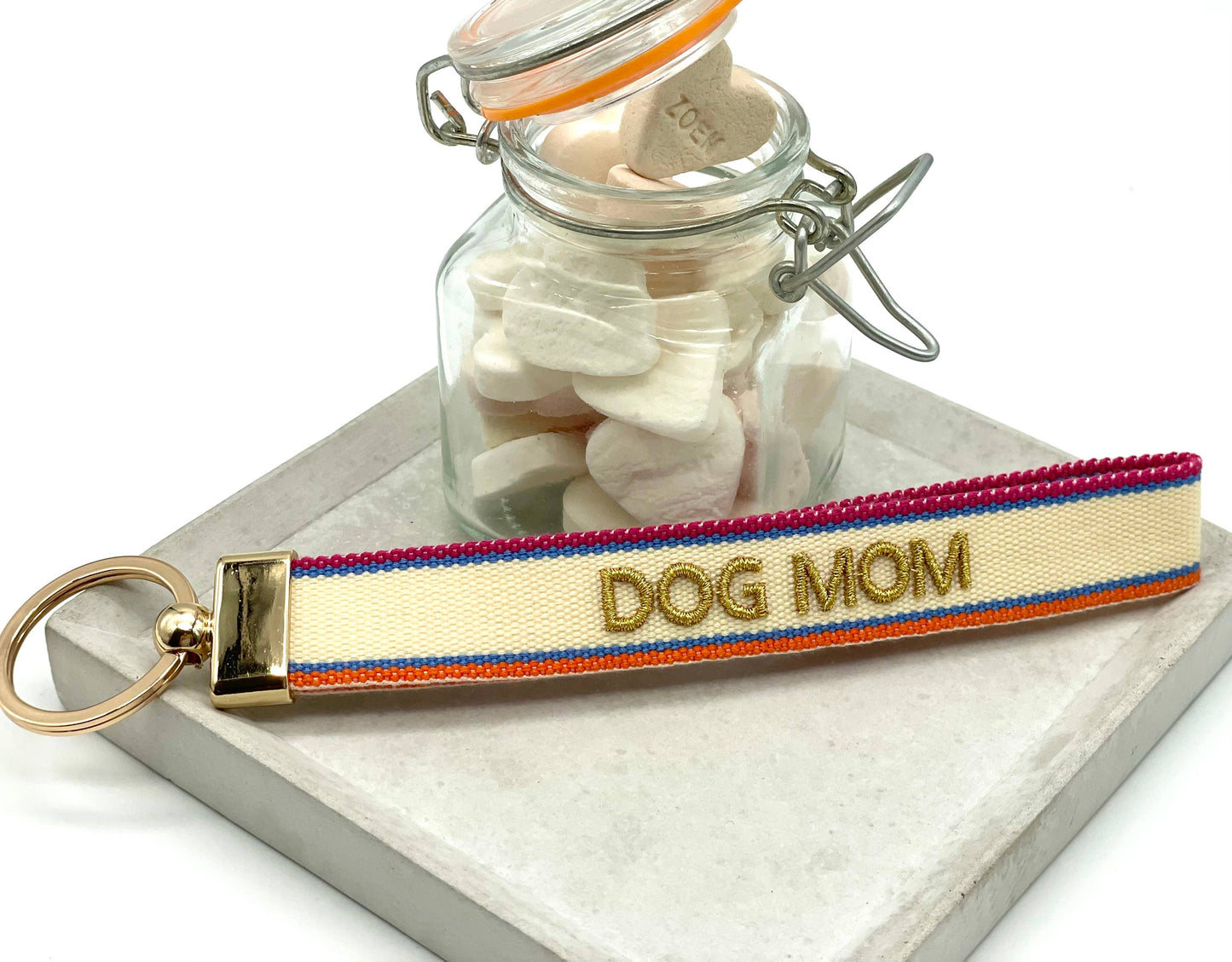 Porte-clés brodé tissé DOG MOM