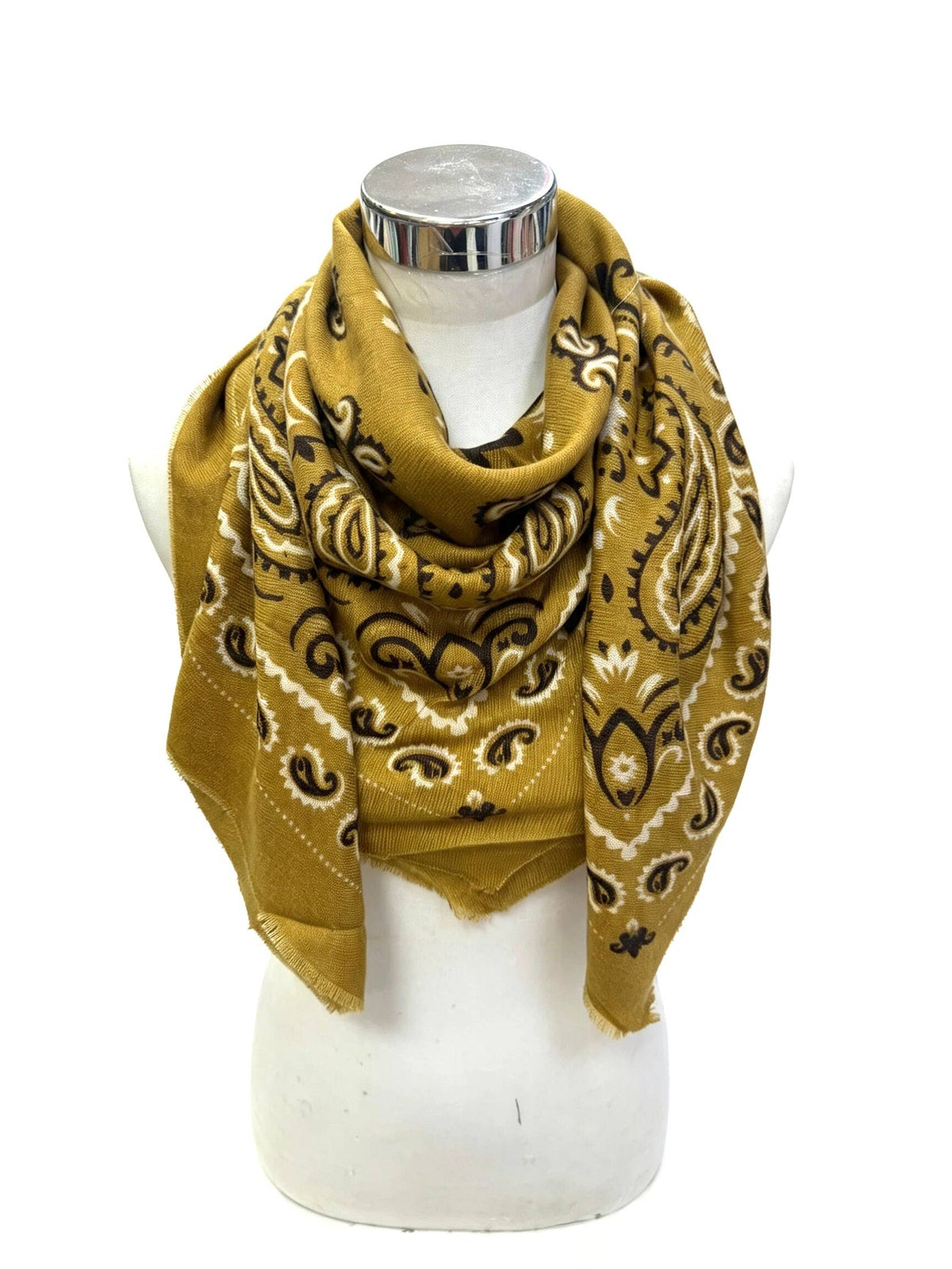 Echarpe Grand Carré Lainé Bandana: Jaune – photo 2 – Miss Cappuccino