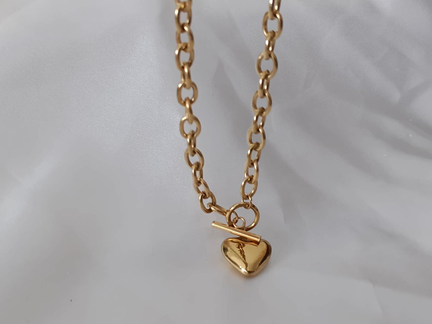 Collier épais cœur en acier inoxydable plaqué or 18K: Chaîne+pendentif