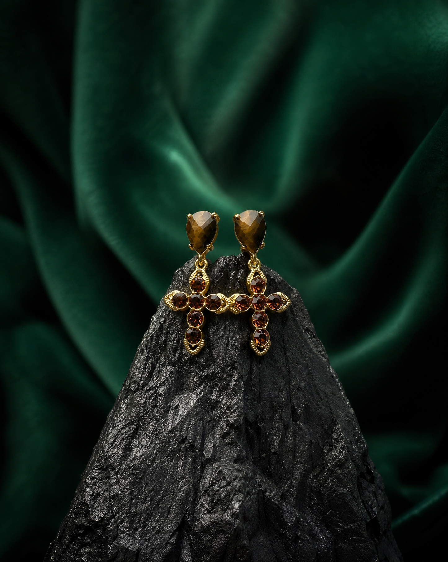 Boucles d'oreilles pendantes en croix | Zircon en pierre naturelle fait main: Jade