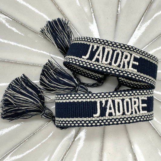 Bracelet tendance J'ADORE tissé et brodé