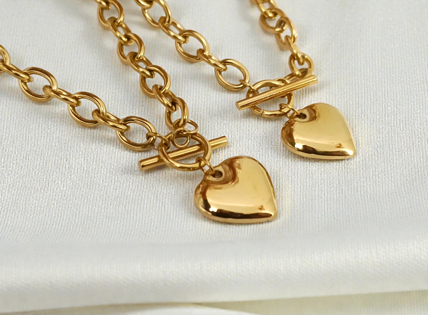 Collier épais cœur en acier inoxydable plaqué or 18K: Chaîne+pendentif