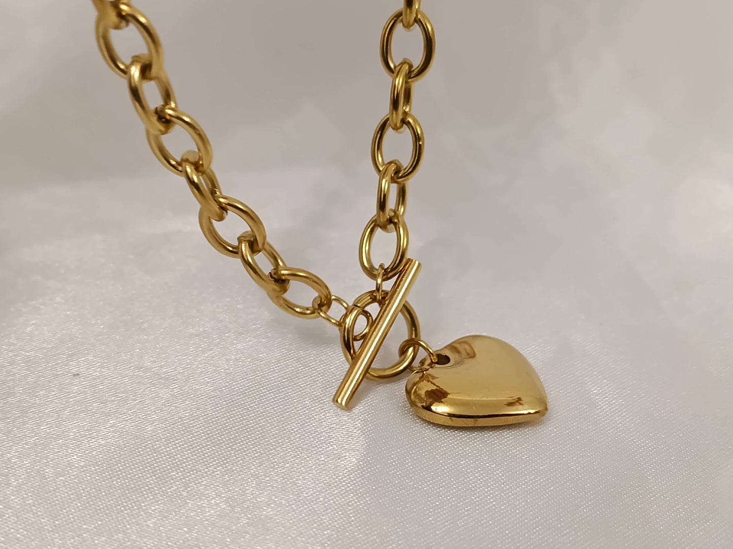 Collier épais cœur en acier inoxydable plaqué or 18K: Chaîne+pendentif