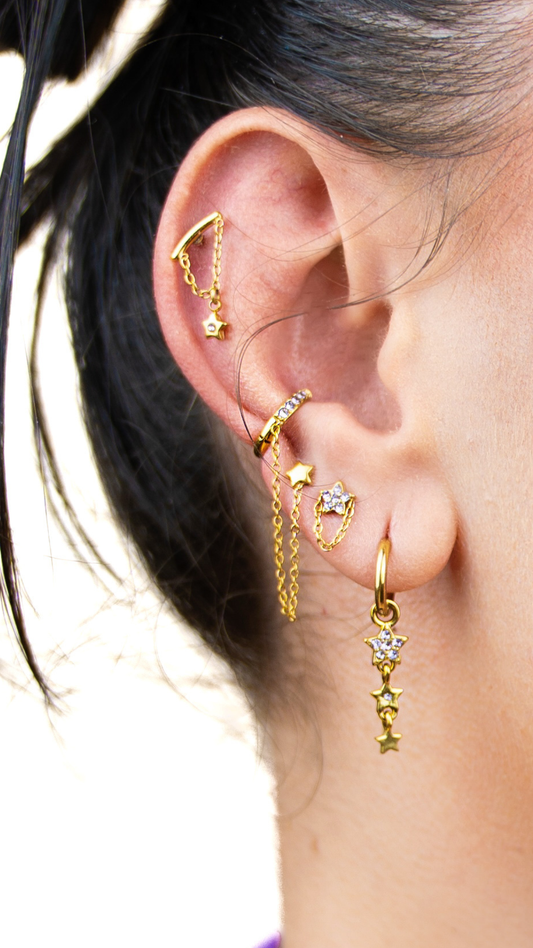 Ensemble de 4 Bijoux d’Oreilles Étoiles Dorés en Acier Inoxydable