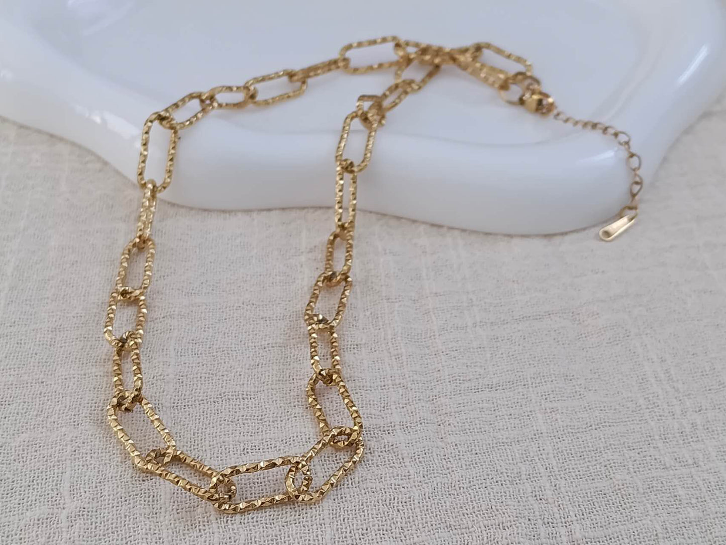 collier paperclip  en acier, plaqué or 18 carats PVD