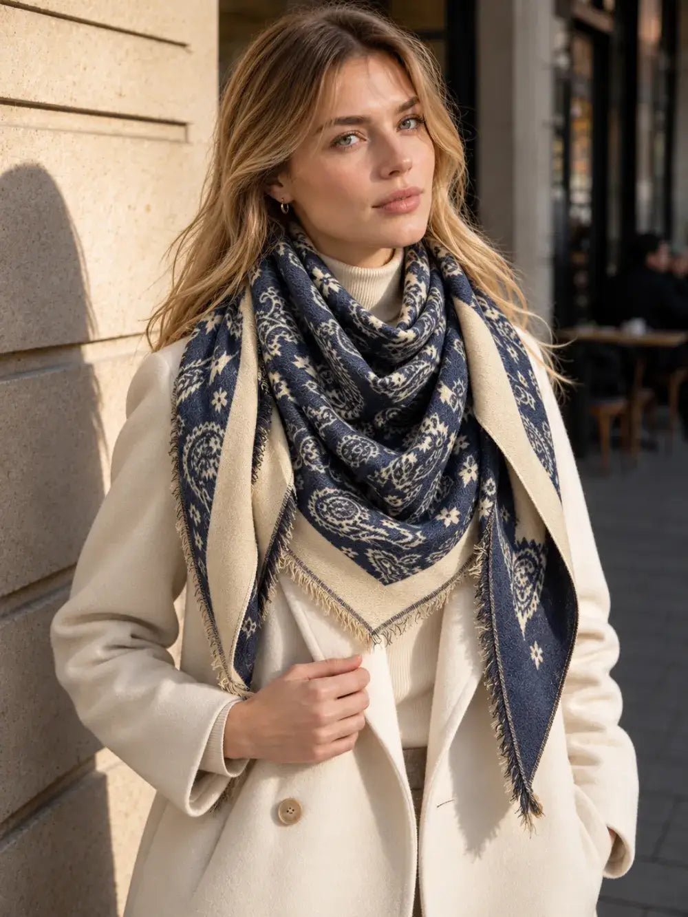 Echarpes triangle bandana doux mini fourrure : Bleu marine