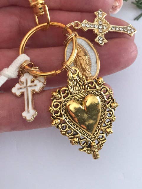Porte-clés vierge Marie coeur sacré et croix