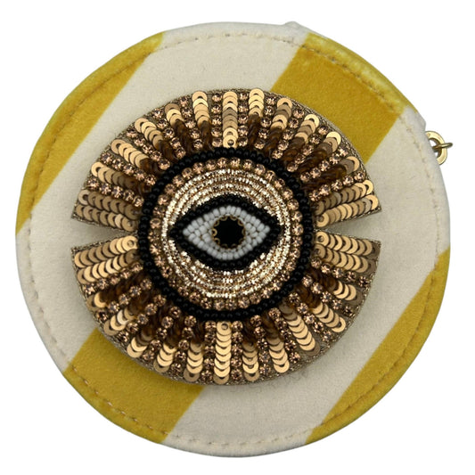 Boîte à bijoux de voyage à rayures jaunes - broche rayon de soleil