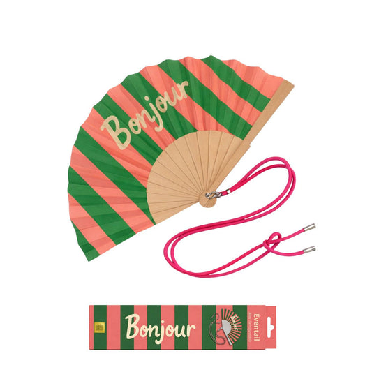 Eventail avec Bandoulière et Boîte Cadeau - Bonjour