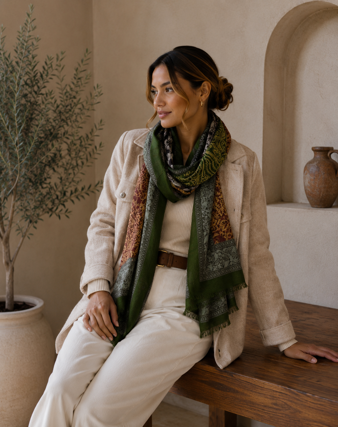 Foulard imprimé motif cachemire: Vert – photo principale – Miss Cappuccino