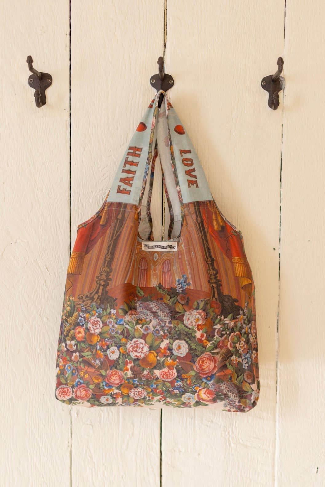 Sac fourre-tout Love  en lin à imprimé floral et cœur
