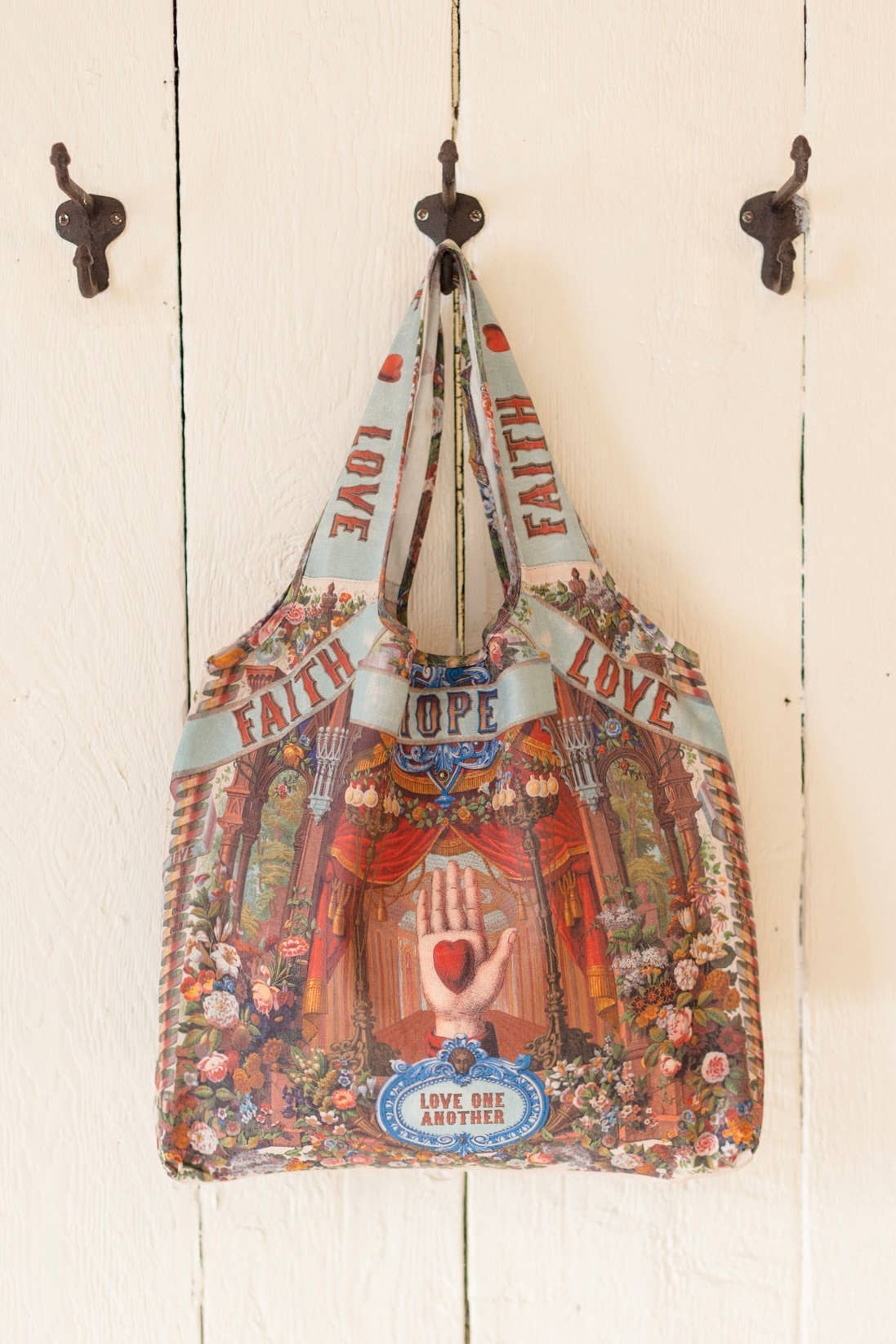 Sac fourre-tout Love  en lin à imprimé floral et cœur