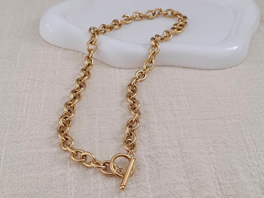Parure de bijoux chaîne épaisse à fermoir T-bar et bracelet en acier: Seulement le collier