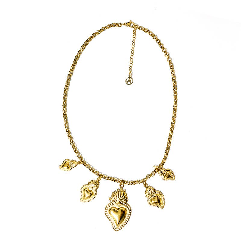 Collier chaîne avec pendentifs cœur sacré Or jaune