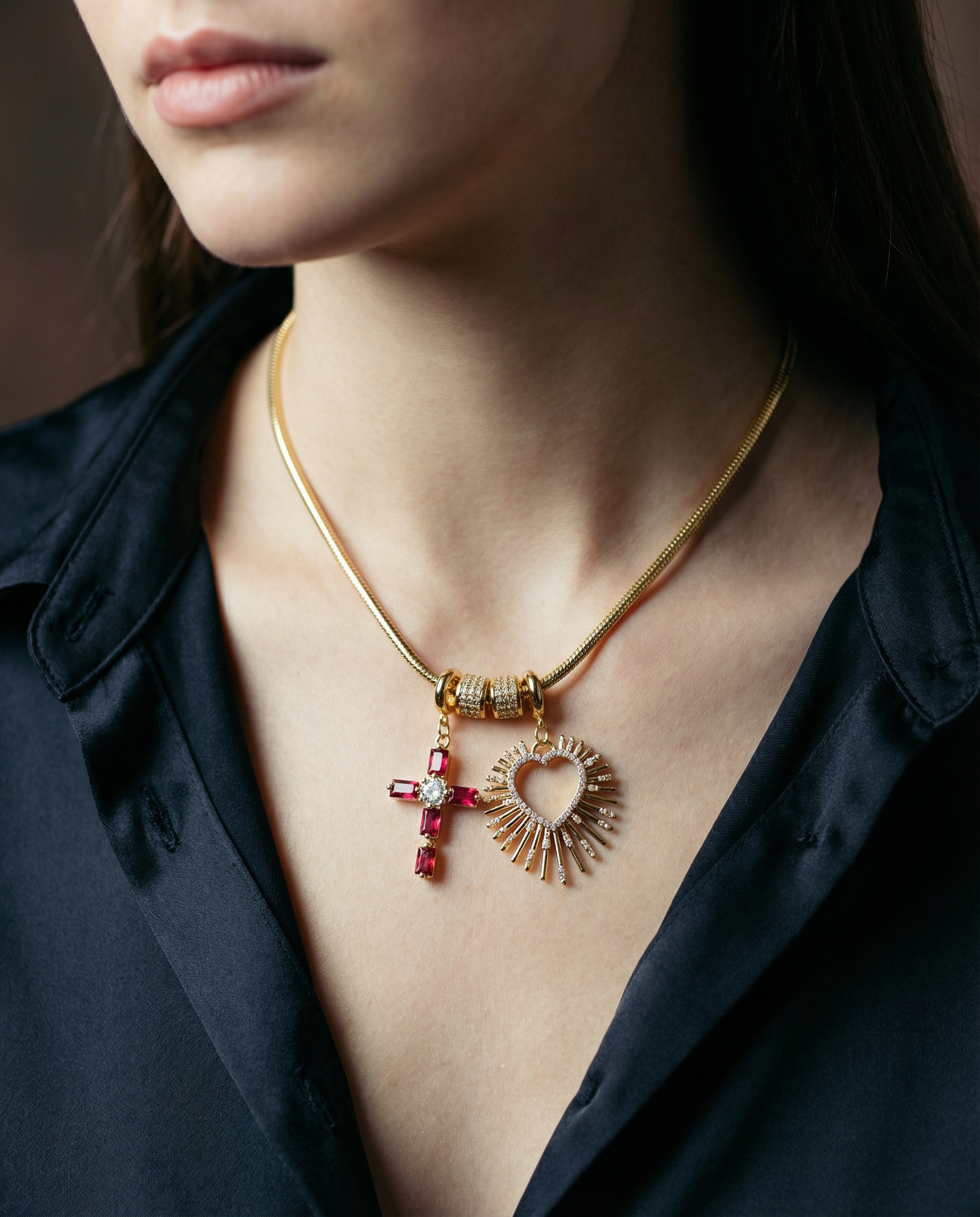 Collier avec Croix et Sacré-Cœur | Dévotion de Luxe